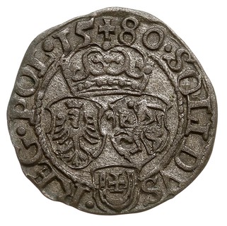 szeląg 1580, Olkusz, odmiana z herbem Jastrzębiec, T. 20, pięknie zachowany z ładną patyną, bardzo rzadka moneta z 10 aukcji WCN