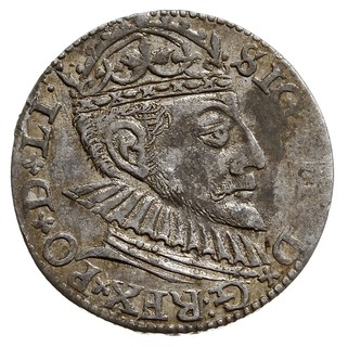 trojak 1590, Ryga, rzadka odmiana z dużą głową króla, Iger R.90.2.c (R2), Gerbaszewski 16, mennicza wada bicia, delikatna patyna