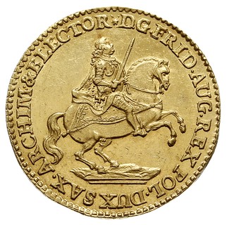 dukat wikariacki 1741, Drezno, Aw: Król na koniu, Rw: Tron, złoto 3.46 g, Kahnt  637, bardzo ładnie zachowany, duży blask menniczy