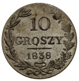 10 groszy 1838, Warszawa, św. Jerzy bez płaszcza, Plage 102, Bitkin 1180, bardzo ładne, delikatna złocista patyna