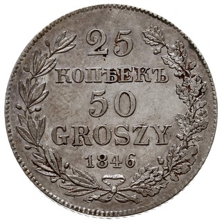 25 kopiejek = 50 groszy 1846, Warszawa, Plage 385, Bitkin 1252, na powierzchni pozostałości rdzy, ale wyśmienity stan zachowania