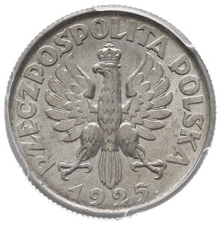 1 złoty 1925, Londyn, Kobieta z kłosami, Parchimowicz 107.b, moneta w pudełku PCGS z certyfikatem MS 62+, bardzo ładna