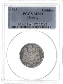 1 gulden 1923, Utrecht, Koga, Parchimowicz 61.a, w pudełku PCGS z certyfikatem MS 64, piękny, patyna