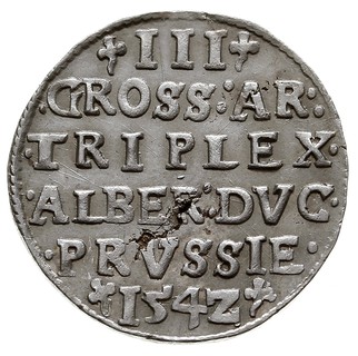 trojak 1542, Królewiec, Iger Pr.42.1.a (R), Neumann 43, drobna wada blachy