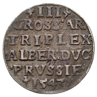 trojak 1543, Królewiec, odmiana napisu PRVS, Iger Pr.43.1.a (R), Neumann 43, patyna
