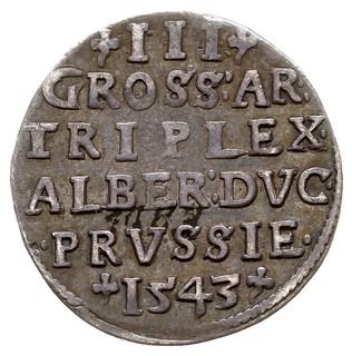 trojak 1543, Królewiec, odmiana napisu PRVSS, Iger Pr.43.1.b (R), Neumann 43, ciemna patyna