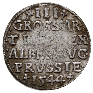 trojak 1544, Królewiec, odmiana napisu PRVSS i popiersie z wysokim kołnierzem, Iger Pr.44.2.b (R1), Neumann 44, patyna