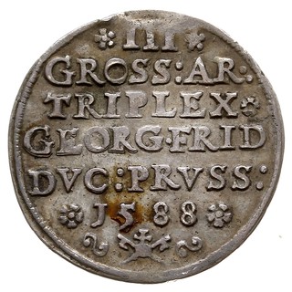 trojak 1588, Królewiec, Iger Pr.88.1.b( R3), Neumann 57, rzadki, patyna