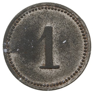 moneta zastępcza majątku Jankowice (Wielkopolska), Aw: Napis: DOM. / JANKOWICE, Rw: Nominał 1, cynk kadmowany średnica 21 mm, Sikorski str. 34 typ 2 (R7)