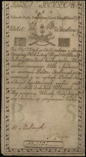 5 złotych polskich 8.06.1794, seria N.B.2, numeracja 5102, Lucow 11c (R3), Miłczak A1d, przyzwoity stan zachowania
