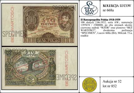 100 złotych 2.06.1932, seria AW., numeracja 1397
