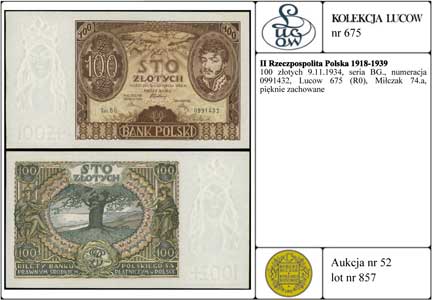 100 złotych 9.11.1934, seria BG., numeracja 0991