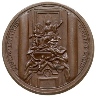 medal autorstwa O. Hameraniego wybity w 1745 poświęcony monumentowi Marii Klementynie Sobieskiej żonie Jakuba III Stuarta, Aw: Popiersie papieża Benedykta XIV i napis wokoło BENED XIV - PONT M A III, Rw: Monument Marii Klementyny Sobieskiej z bazyliki św Piotra w Watykanie i napis MEMORIAE M CLEM - M BRIT REGINAE, brąz 35 mm, H-Cz. 5962 (R2), ładnie zachowany, patyna