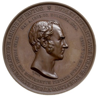 Dudley C. Stuart -medal autorstwa A. Bovy’ego wybity w 1859 r., staraniem Komitetu Emigracyjnego dla uczczenia pamięci sir Dudleya C. Stuarta wiernego przyjaciela Polski, Aw: Popiersie w prawo i napis w otoku w dwóch rzędach, Rw: Mapa ziem dawnej Polski i napis w otoku, na boku wygrawerowany napis THE RIGHT HON..E THE LORD STRATFORD DE REDCLIFFE. 1859., brąz 63 mm, H-Cz. 3841 (R3), piękny egzemplarz w XIX wiecznym pudełku, patyna