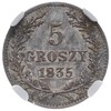 5 groszy 1835, Wiedeń, Plage 296, moneta w pudełku NGC z certyfikatem AU 58, patyna