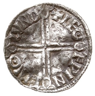 Aethelred II 978-1016, denar typu long cross, Londyn, mincerz Leofwine, Aw: Głowa w lewo, AEDELRED REX ANGLO, Rw: Krzyż, LEO-FPIN-EMO-LVND, srebro 1.64 g, Spink 1151, BMC IVa, North 774