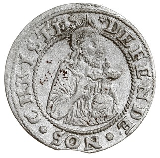 grosz oblężniczy 1577, Gdańsk, wybity w czasie gdy zarządcą mennicy był K. Goebl, na awersie głowa Chrystusa przerywa wewnętrzną obwódkę, T. 2.50