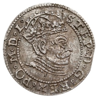 grosz 1581, Ryga, pełna data po bokach herbu Rygi, Gerbaszewski 3.12, na awersie mennicza wada blachy, ale bardzo ładny, patyna