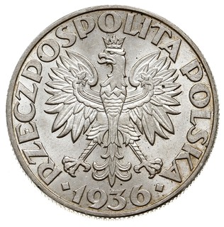 5 złotych 1936, Warszawa, Żaglowiec, Parchimowicz 119, pięknie zachowane z dużym połyskiem menniczym i ładną patyną
