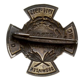 Odznaka Straży Obywatelskiej Zagłębia Dąbrowskiego 1914-1915, mosiądz 37 x 37 mm, na stronie odwrotnej zapięcie na agrafkę, Stela 7.26, patyna