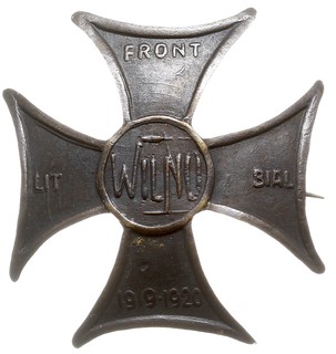 Odznaka Pamiątkowa Frontu Litewsko-Białoruskiego, 1920, mosiądz 40 x 40 mm, Stela 14.1.12.d, bardzo rzadka odmiana z napisem WILNO, później dorabiana agrafka