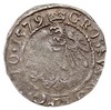 grosz 1579, Olkusz, Aw: Mała głowa króla w prawo i napis wokoło STEPHANVS D G REX POLON, Rw: Orzeł..