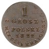 1 grosz z miedzi krajowej 1822, Warszawa, odmiana z węższą koroną, Plage 211, Bitkin 895, wyśmieni..