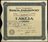 Dom Towarowy Bracia Jabłkowscy S.A., 1 akcja na 100 złotych, Warszawa /1933/, talon z 3 kuponami n..