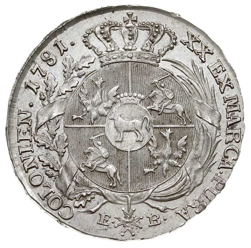 półtalar 1781, Warszawa, srebro 14.02 g, Plage 367, w cenniku Berezowskiego 40 złotych, wyśmienicie zachowany, bardzo rzadki