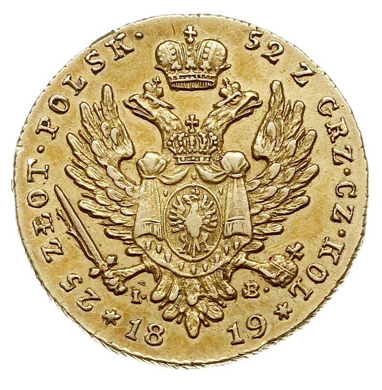 25 złotych 1819, Warszawa, złoto 4.89 g, Plage 14, Bitkin 814 (R), ładna patyna
