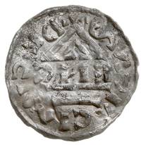 Ratyzbona, książę Henryk IV 995-1002, denar, Aw: Dach kościoła, Rw: Krzyż, srebro 1.18 g, Hahn 25/..