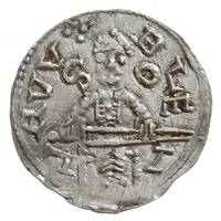 Bolesław IV Kędzierzawy 1146-1173, denar z lat 1146-1157, Aw: Książę z mieczem na tronie, Rw: Głow..
