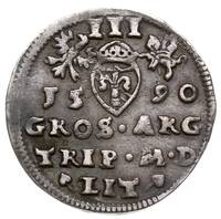 trojak 1590, Wilno, pod popiersiem króla herb Ch