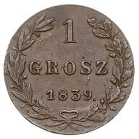 1 grosz 1839, Warszawa, kropka po dacie, Plage 256, Bitkin 1225, bardzo ładny, patyna