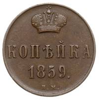 1 kopiejka 1859, Warszawa, Plage 504, Bitkin 478, bardzo ładna, patyna
