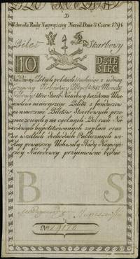 10 złotych polskich 8.06.1794, seria D, numeracja 29178, widoczny znak wodny z napisem firmowym Pi..