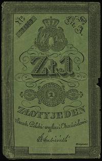 1 złoty 1831, podpis: Łubieński, litera A, numeracja 791369, cienki zielony papier, Lucow 135 (R6)..