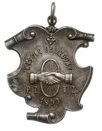 Odznaka Pamiątkowa z wyścigu objazdowego PZTZ 1899, srebro 13.85 g, 40 x 33.4 mm, na stronie odwro..