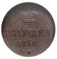 połuszka 1858 EM, Jekaterynburg , Bitkin 380, Brekke 5, moneta w pudełku firmy NGC z certyfikatem ..