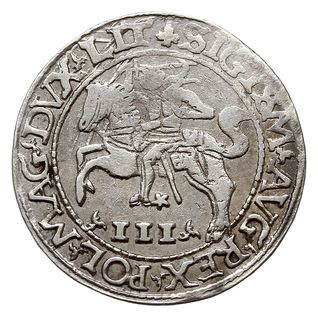 trojak 1565, Tykocin, Iger V.65.1.d (R5), Ivanauskas 9SA60-9, T. 15, bardzo rzadka i ładnie zachowana moneta z cytatem z psalmu zwana trojakiem szyderczym