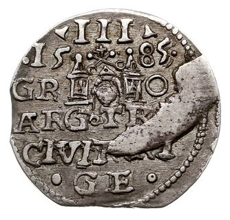 trojak 1585, Ryga, odmiana z małą głową króla, I