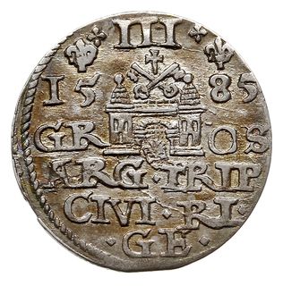trojak 1585, Ryga, odmiana z dużą głową króla, Iger R.85.2.a (R), Gerbaszewski 74, patyna