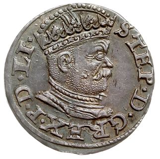 trojak 1586, Ryga, odmiana z małą głową króla, Iger R.86.2.c/a (R), Gerbaszewski 9, piękny egzemplarz, patyna