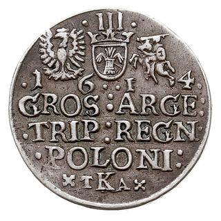 trojak 1614, Kraków, litery TKA, Aw: Popiersie k