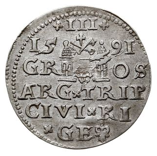 trojak 1591, Ryga, Iger R.91.1.d, Gerbaszewski 5, moneta wybita lekko pękniętym stemplem, ale bardzo ładna