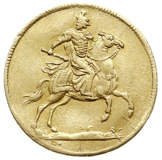 dukat koronacyjny 1697, Drezno, Aw: Król na koniu, Rw: Napisy, złoto 3.43 g, Kahnt 241, Merseb. 389, Fr. 2827