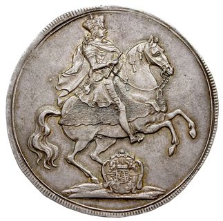 talar wikariacki 1711, Drezno, Aw: Król na koniu, Rw: Trzy stoły z insygniami koronacyjnymi, srebro 29.01 g, Kahnt 283, Schnee 1011, Dav. 2655, patyna