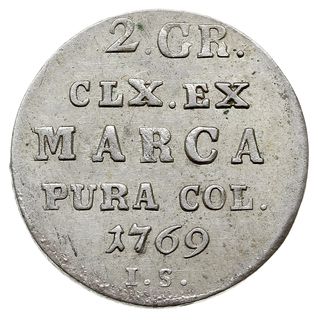 2 grosze srebrne (półzłotek) 1769, Warszawa, Plage 251, minimalna wada blachy, ale bardzo ładny egzemplarz