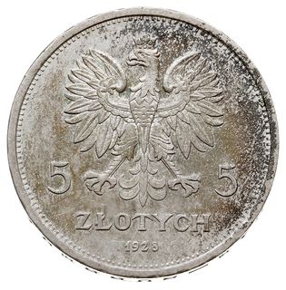 5 złotych 1928, Warszawa, Nike, srebro 18.05 g, dotychczas nie notowane, Parchimowicz -, moneta wybita płytkim stemplem jak obiegowa , bardzo ładnie zachowane, patyna