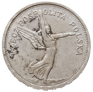 5 złotych 1928, Warszawa, Nike, srebro 18.05 g, dotychczas nie notowane, Parchimowicz -, moneta wybita płytkim stemplem jak obiegowa , bardzo ładnie zachowane, patyna